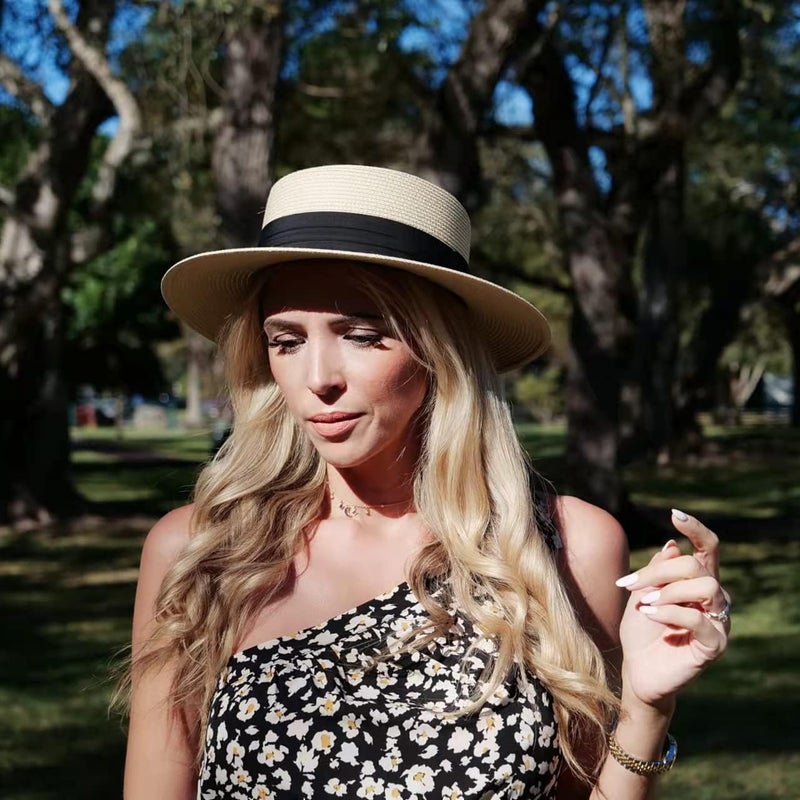 Lanzom Sun Hats for Women Wide Brim Straw Boater Hat Foldable Packable Beach Hat for Summer Fit Size 6 8/7-7 1/4 - Image 5